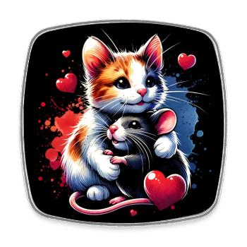Le chat et la souris dans l’amitié, la paix et l’amour - Magnet carré - blanc - Devant