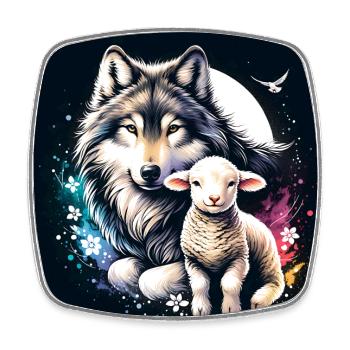Wolf und Lamm in Liebe und Freundschaft - Viereckiger Kühlschrankmagnet - Weiß - Vorne