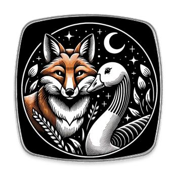 Renard et oie dans l’amitié, l’amour et la paix - Magnet carré - blanc - Devant