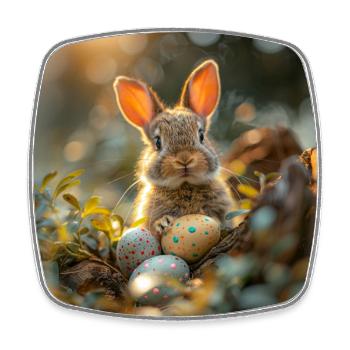 Osterhase mit Eiern - Viereckiger Kühlschrankmagnet - Weiß - Vorne