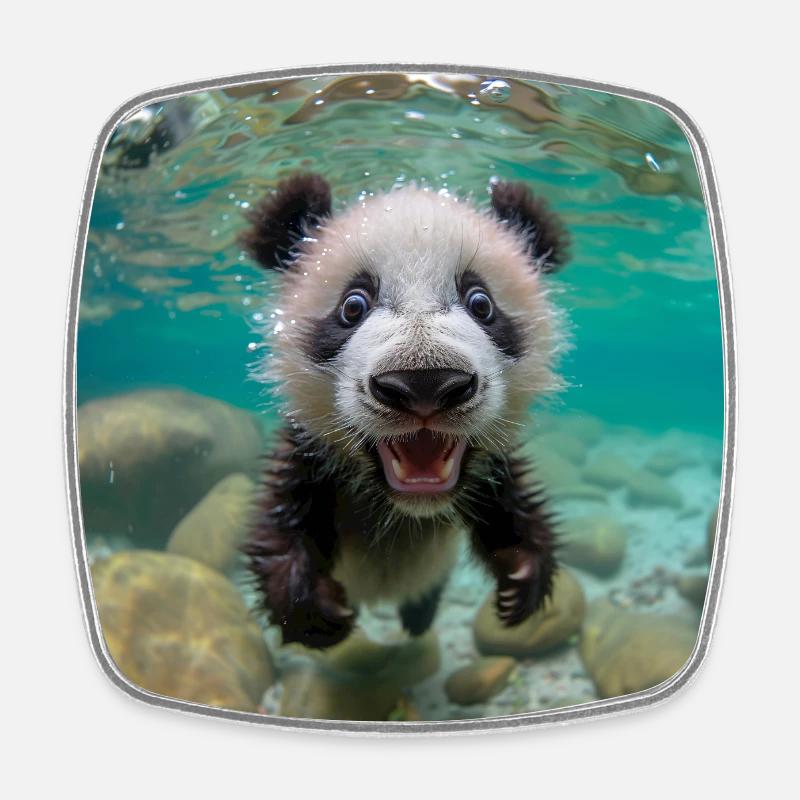 Panda sous l’eau - Magnet carré - blanc