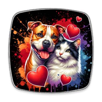 Staffordshire Terrier et chat Love Friendship - Magnet carré - blanc - Devant