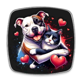 Staffordshire Terrier and Cat Love Friendship - Square fridge magnet - white - Front