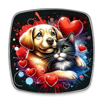 Chien et chat en paix Retriever et chat - Magnet carré - blanc - Devant