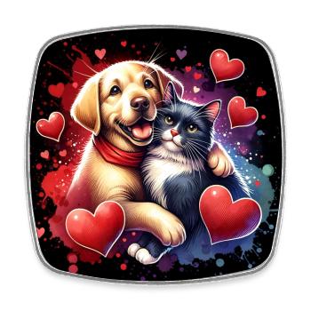 Chien et chat en paix Retriever et chat - Magnet carré - blanc - Devant