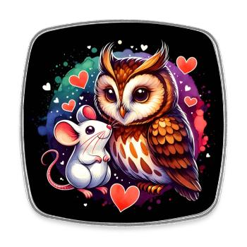 hibou et souris en paix amitié amour - Magnet carré - blanc - Devant