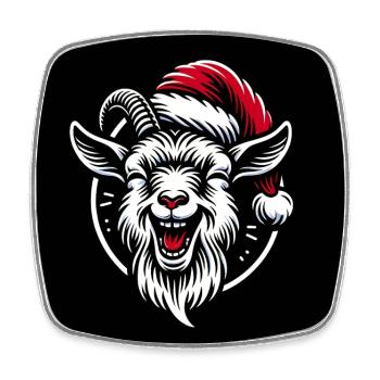 Drôle de chèvre de Noël avec chapeau de Père Noël - Magnet carré - blanc - Devant