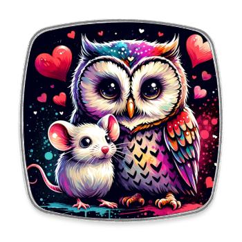 hibou et souris en paix amitié amour - Magnet carré - blanc - Devant