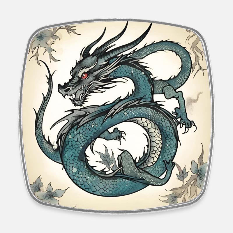 Le tatouage d'un dragon vintage - Magnet carré - blanc