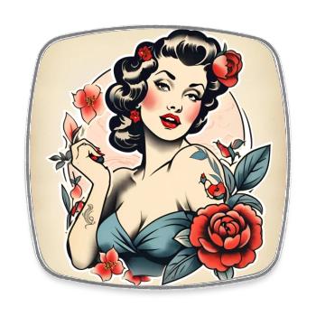 The tattoo of a pin-up - Square fridge magnet - white - Front