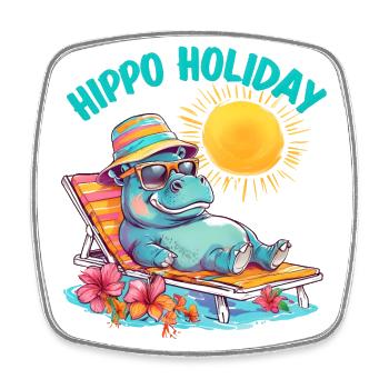 Hippo Holiday - Cooles Nilpferd auf Sonnenliege - Viereckiger Kühlschrankmagnet - Weiß - Vorne