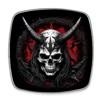 Dekorativer Skull mit Hörnern und Pentagramm - Viereckiger Kühlschrankmagnet - Weiß - Vorne