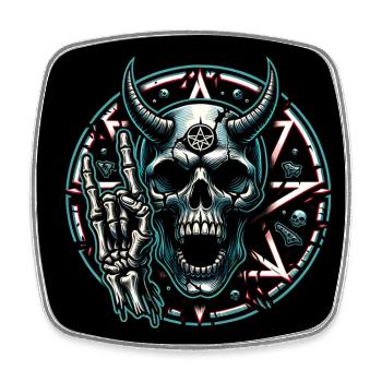 Skull with horns pentagram makes devil horns - Square fridge magnet - white - Front
