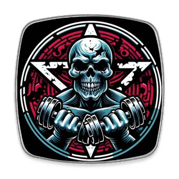 Skull mit Pentagramm harter Workout mit Hantel - Viereckiger Kühlschrankmagnet - Weiß - Vorne
