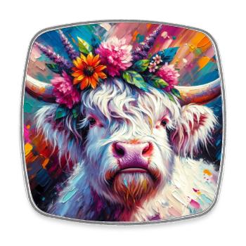 Decorated Cow Longhorn Cow Portrait - Square fridge magnet - white - Front