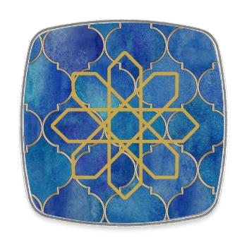 Golden Islamic Geometry on Blue - Square fridge magnet - white - Front