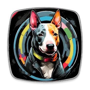 Minibullterrier in buntem Farbkreis in Aquarell - Square fridge magnet - white - Front