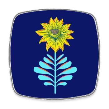Retro Fantasy Flower Pattern – Neon Yellow on Blue - Square fridge magnet - white - Front