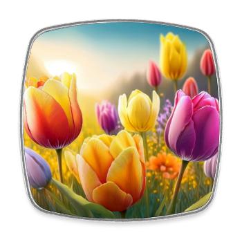 Tulips - Square fridge magnet - white - Front