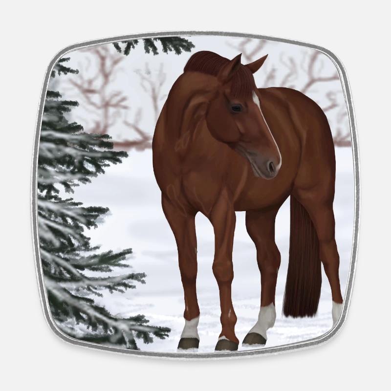 Horse in winter forest - Square fridge magnet - white