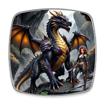 Scarlett und ihr Freund der Drache - Viereckiger Kühlschrankmagnet - Weiß - Vorne