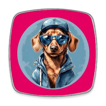Dackel Dachshund mit Sonnenbrille und Hoodie - Viereckiger Kühlschrankmagnet - Weiß - Vorne