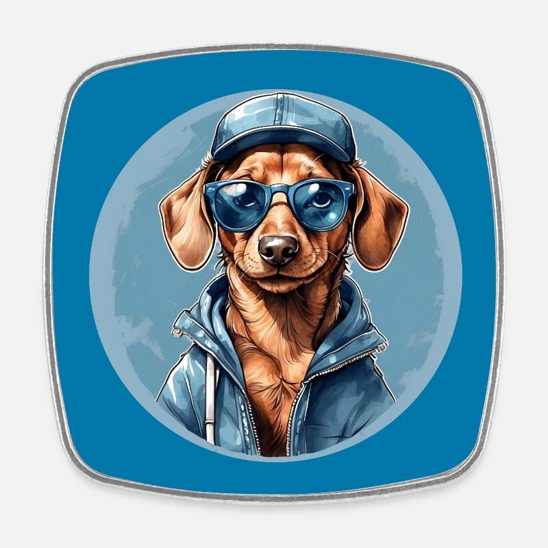 Teckel Teckel avec lunettes de soleil et sweat à capuche - Magnet carré - blanc