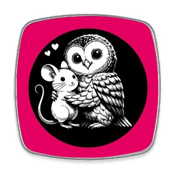 Owl and mouse: friends instead of enemies - Square fridge magnet - white - Front