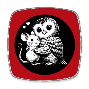 Owl and mouse: friends instead of enemies - Square fridge magnet - white - Front