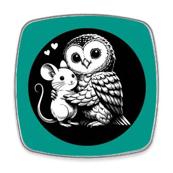 Owl and mouse: friends instead of enemies - Square fridge magnet - white - Front