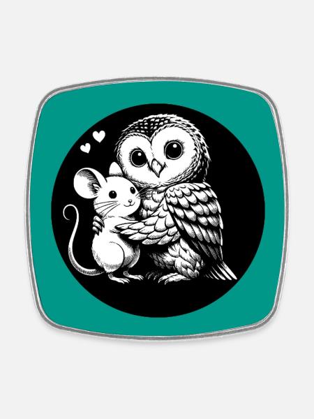 Owl and mouse: friends instead of enemies - Square fridge magnet - white