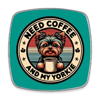 Brauche Kaffee und meinen Yorkie - Viereckiger Kühlschrankmagnet - Weiß - Vorne