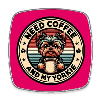 Brauche Kaffee und meinen Yorkie - Viereckiger Kühlschrankmagnet - Weiß - Vorne