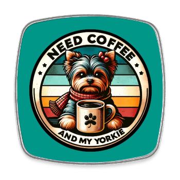 Brauche Kaffee und meinen Yorkie - Viereckiger Kühlschrankmagnet - Weiß - Vorne