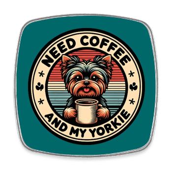 Brauche Kaffee und meinen Yorkie - Viereckiger Kühlschrankmagnet - Weiß - Vorne