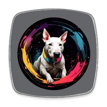 Minibullterrier Portrait im bunten Farbkreis - Viereckiger Kühlschrankmagnet - Weiß - Vorne