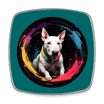 Minibullterrier Portrait im bunten Farbkreis - Viereckiger Kühlschrankmagnet - Weiß - Vorne