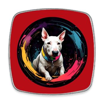 Minibullterrier Portrait im bunten Farbkreis - Viereckiger Kühlschrankmagnet - Weiß - Vorne