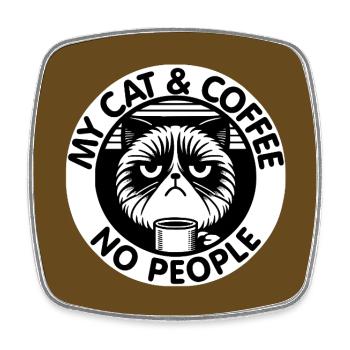 Katze und Kaffee und keine Menschen - Viereckiger Kühlschrankmagnet - Weiß - Vorne