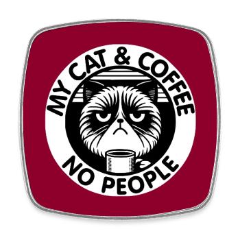Katze und Kaffee und keine Menschen - Viereckiger Kühlschrankmagnet - Weiß - Vorne
