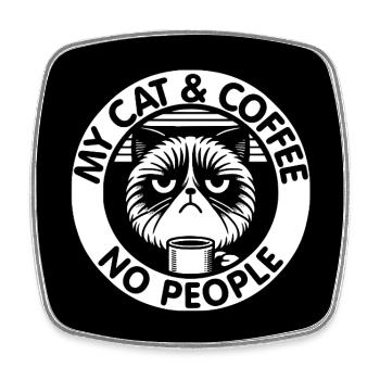 Katze und Kaffee und keine Menschen - Viereckiger Kühlschrankmagnet - Weiß - Vorne