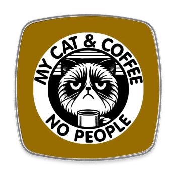 Katze und Kaffee und keine Menschen - Viereckiger Kühlschrankmagnet - Weiß - Vorne