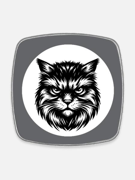 Dessin au trait de portrait de chat mignon - Magnet carré - blanc