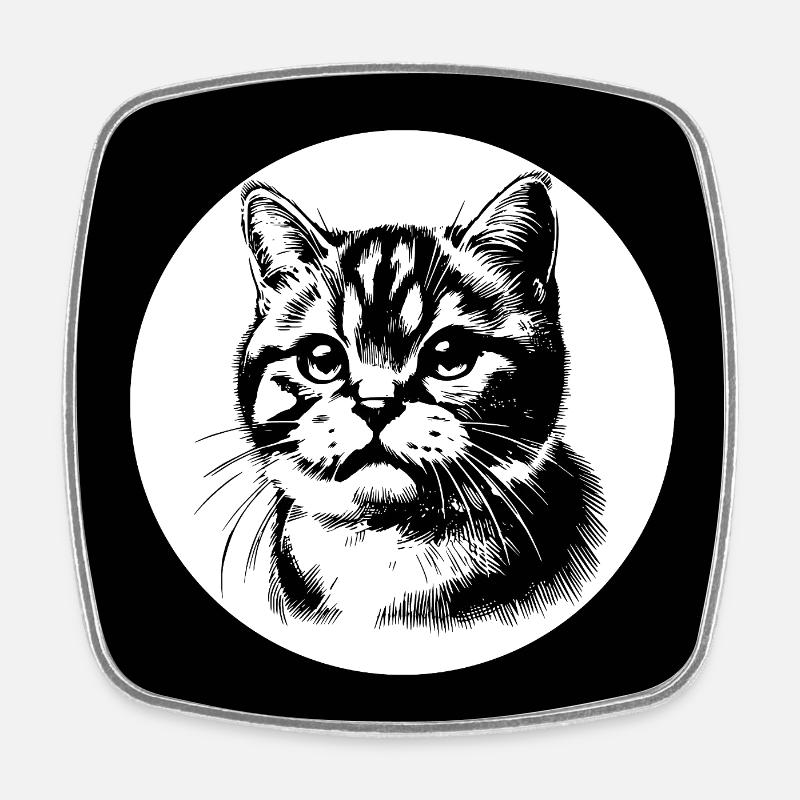 Dessin au trait de portrait de chat mignon - Magnet carré - blanc