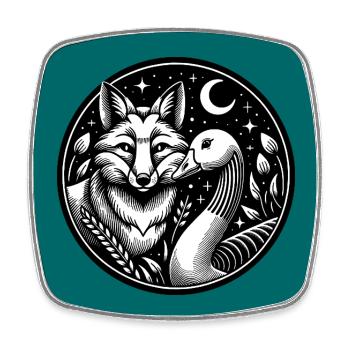 Fox and goose in friendship - Square fridge magnet - white - Front