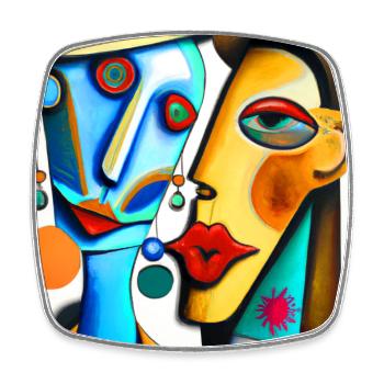 Two faces in the style of - Square fridge magnet - white - Front