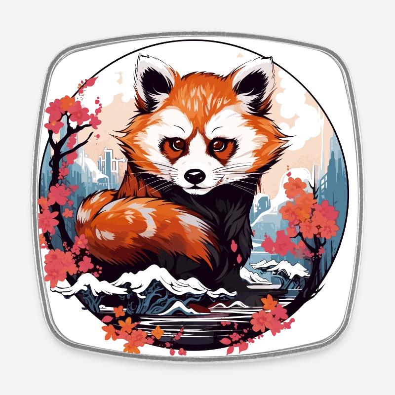 Little Red Panda dans le style anime japonais - Magnet carré - blanc