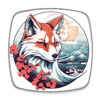 Anime Japan Kitsune Fuchs - Viereckiger Kühlschrankmagnet - Weiß - Vorne