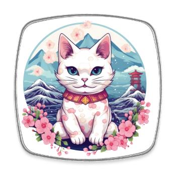 niedliche kleine Glückskatze Kitten Anime Stil - Viereckiger Kühlschrankmagnet - Weiß - Vorne
