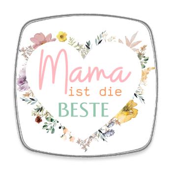 Mama ist die Beste! Niedlicher Blumen-Herz - Viereckiger Kühlschrankmagnet - Weiß - Vorne